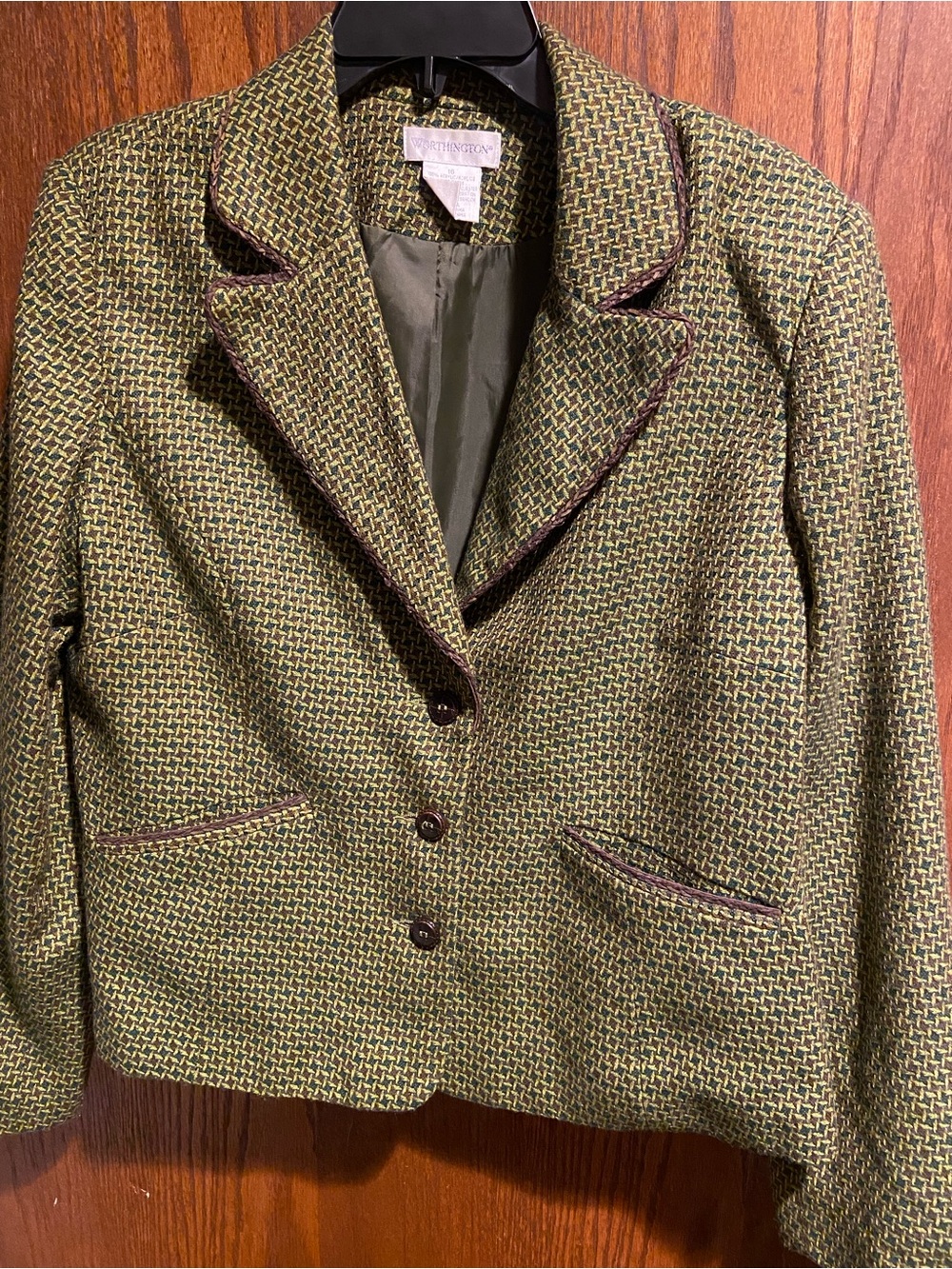 Worthington Size 16 Olive and brown tweed blazer